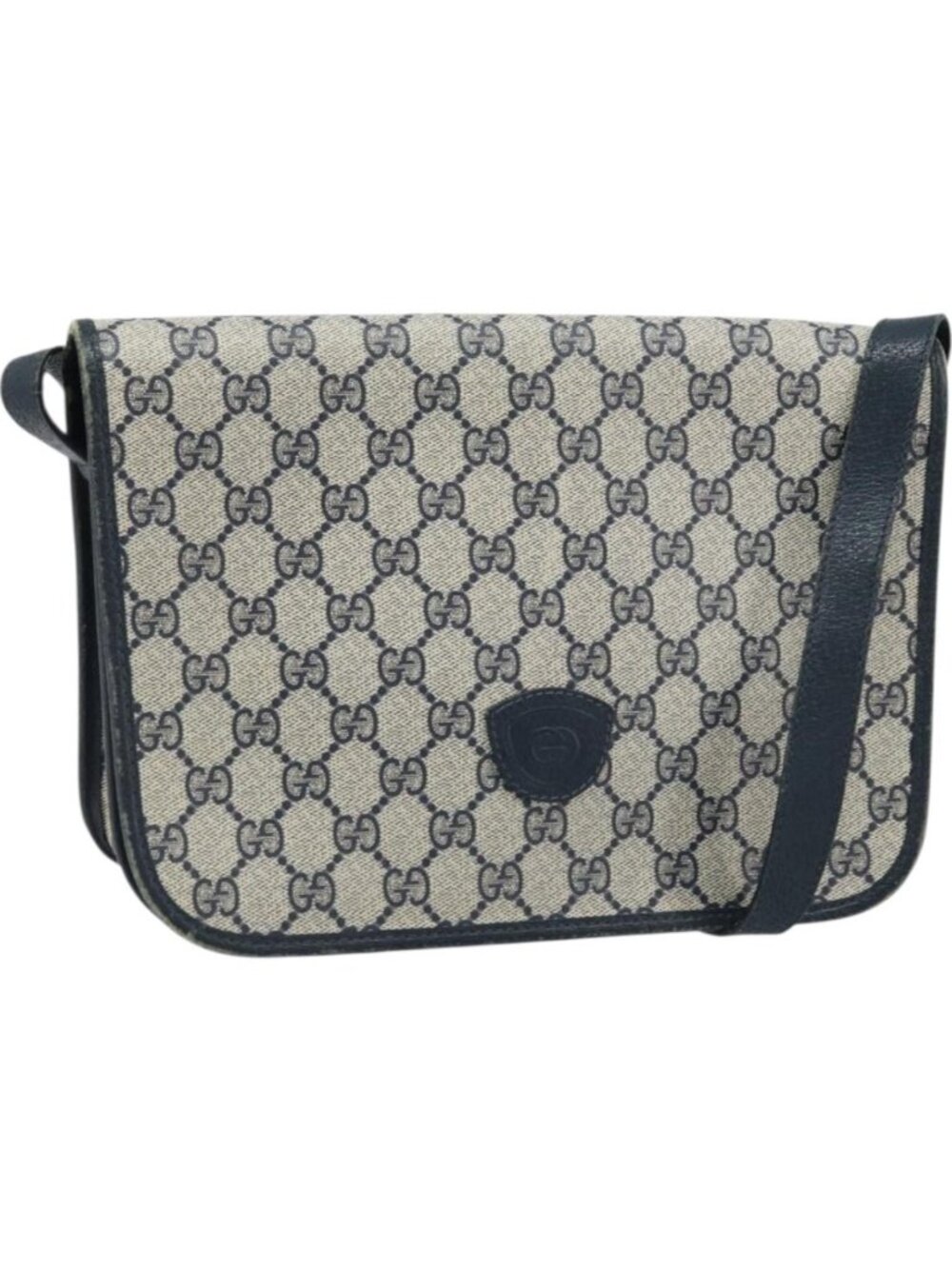 GUCCI GG Supreme Shoulder Bag PVC Navy Gold 001 116 0847
